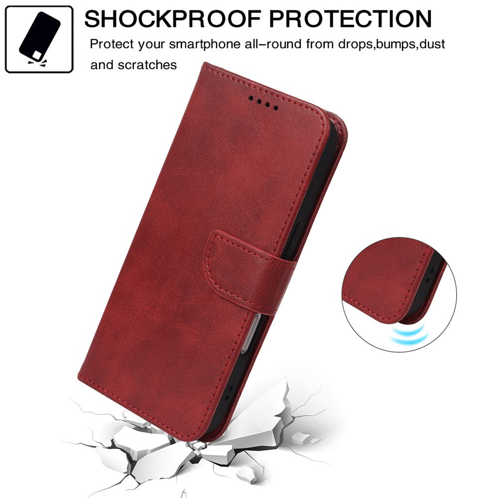 For Xiaomi 17 Pro Max Case Wallet Stand Magnetic Clasp Closure Calf Texture Leather Phone Cover - Red