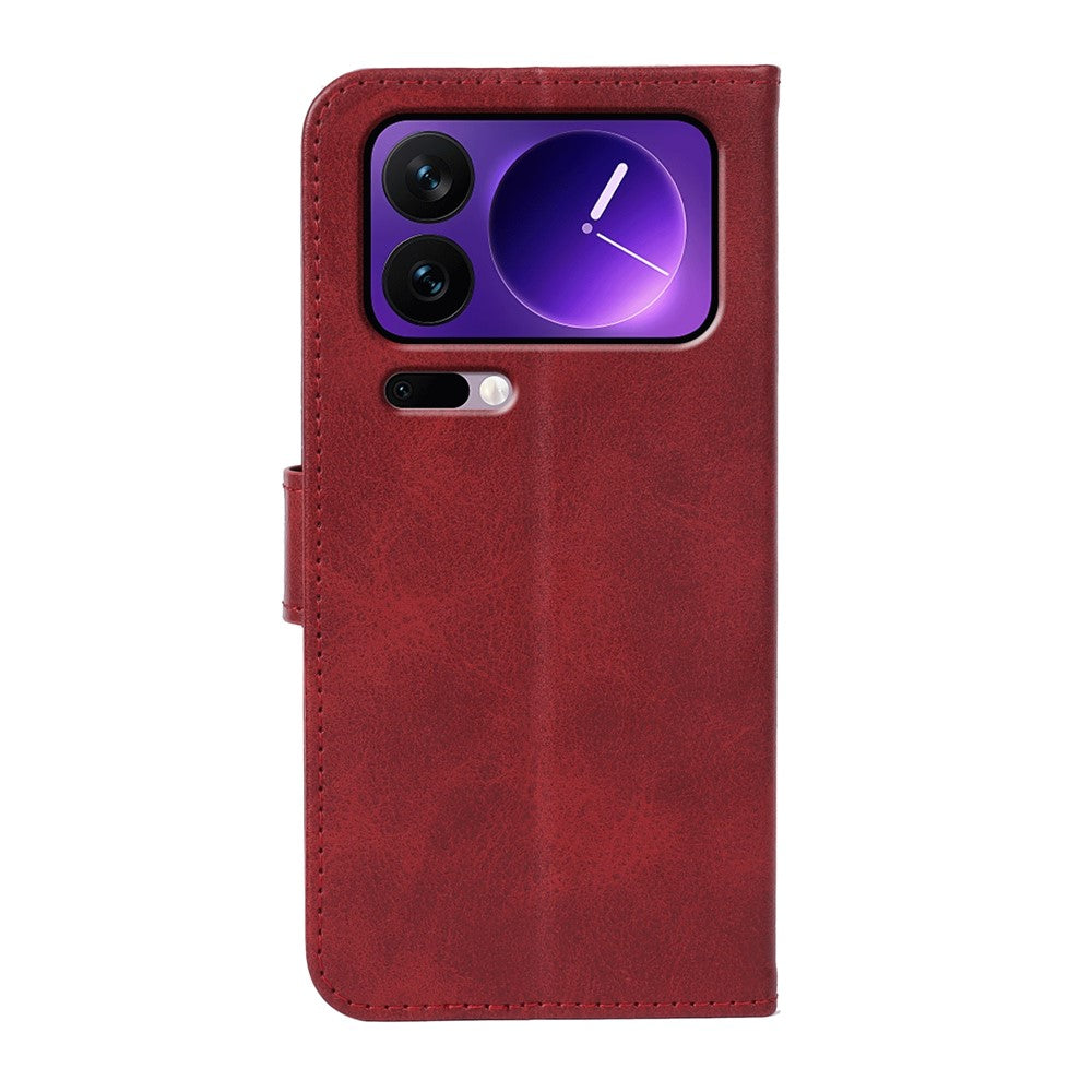 For Xiaomi 17 Pro Max Case Wallet Stand Magnetic Clasp Closure Calf Texture Leather Phone Cover - Red