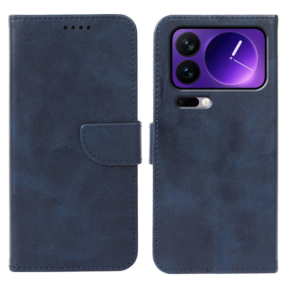 For Xiaomi 17 Pro Max Case Wallet Stand Magnetic Clasp Closure Calf Texture Leather Phone Cover - Blue