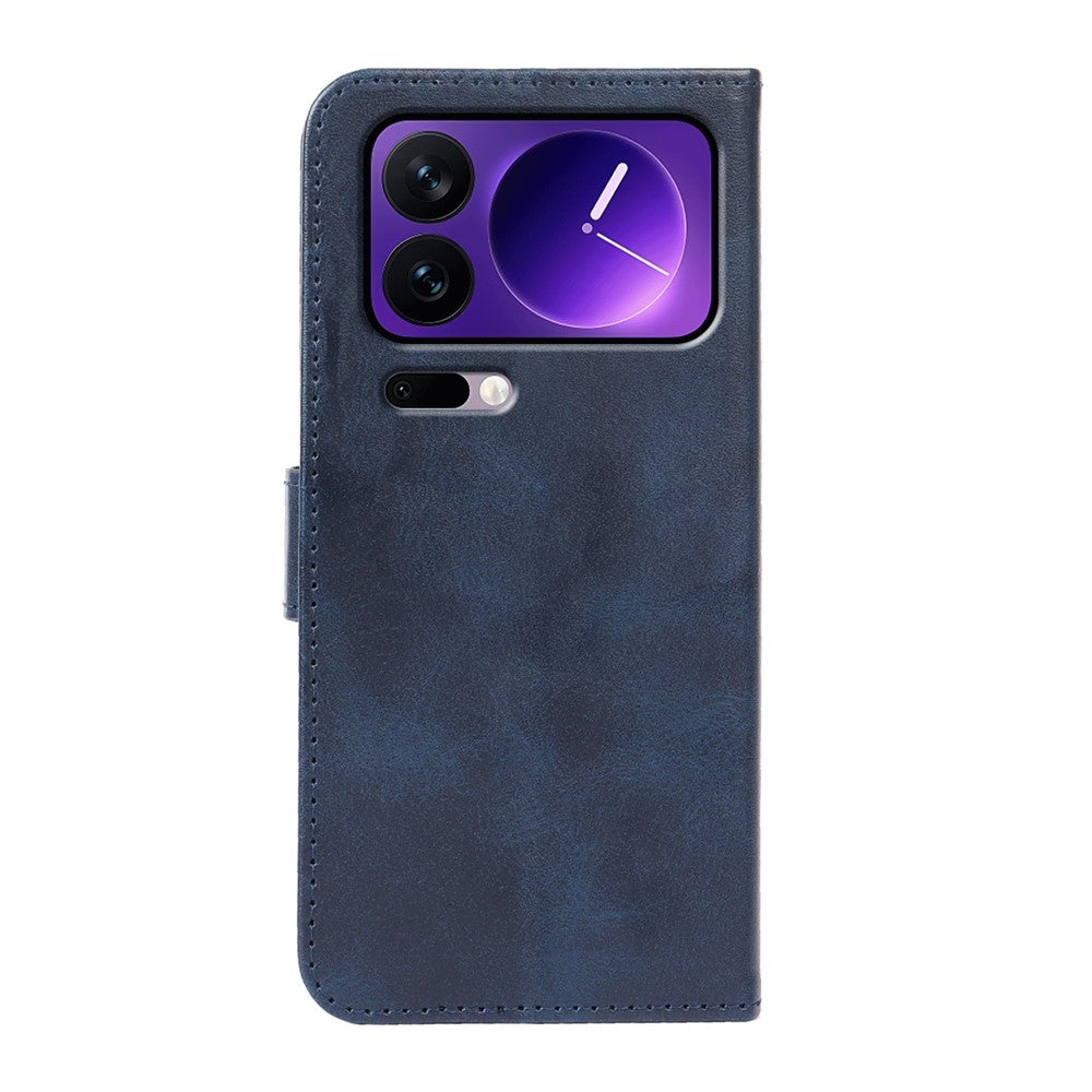 For Xiaomi 17 Pro Max Case Wallet Stand Magnetic Clasp Closure Calf Texture Leather Phone Cover - Blue