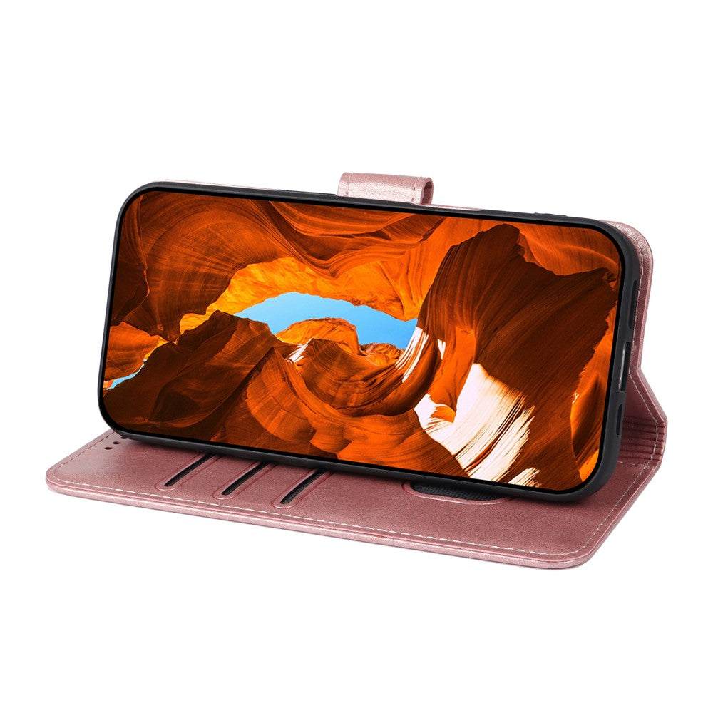 For Xiaomi 17 Pro Max Case Wallet Stand Magnetic Clasp Closure Calf Texture Leather Phone Cover - Rose Gold