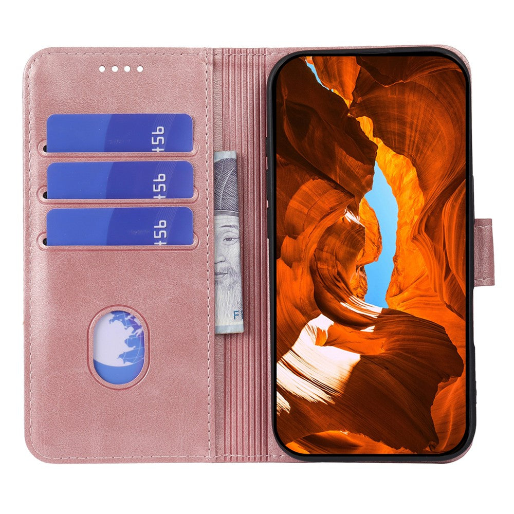 For Xiaomi 17 Pro Max Case Wallet Stand Magnetic Clasp Closure Calf Texture Leather Phone Cover - Rose Gold