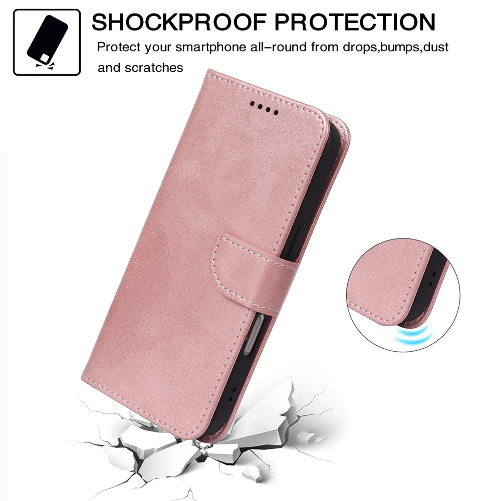 For Xiaomi 17 Pro Max Case Wallet Stand Magnetic Clasp Closure Calf Texture Leather Phone Cover - Rose Gold