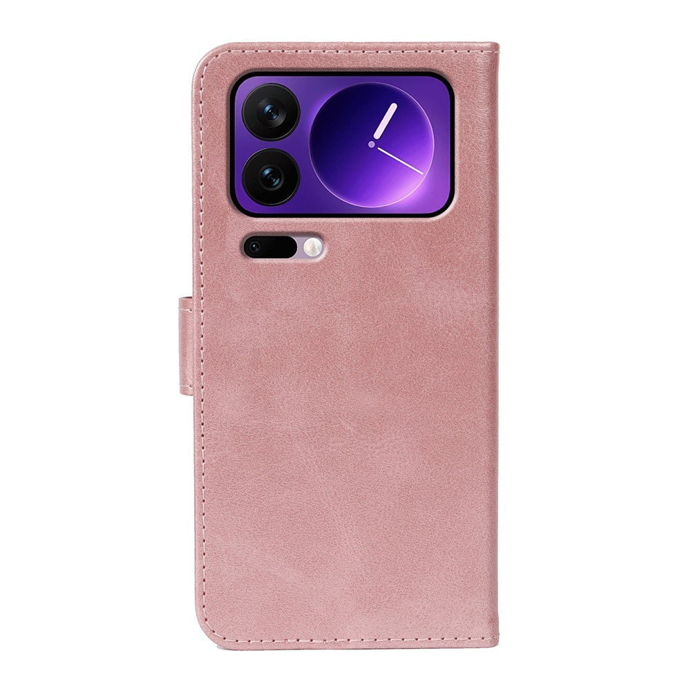 For Xiaomi 17 Pro Max Case Wallet Stand Magnetic Clasp Closure Calf Texture Leather Phone Cover - Rose Gold
