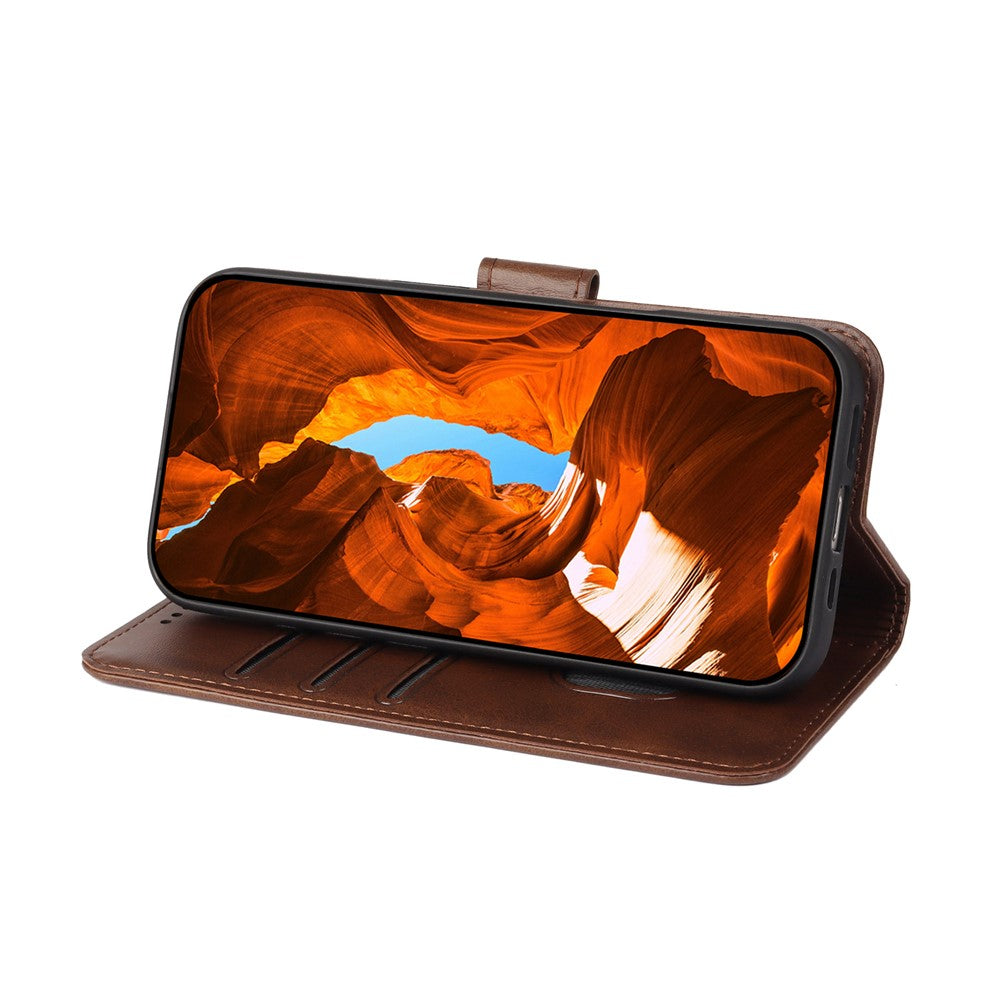 For Xiaomi 17 Pro Max Case Wallet Stand Magnetic Clasp Closure Calf Texture Leather Phone Cover - Brown