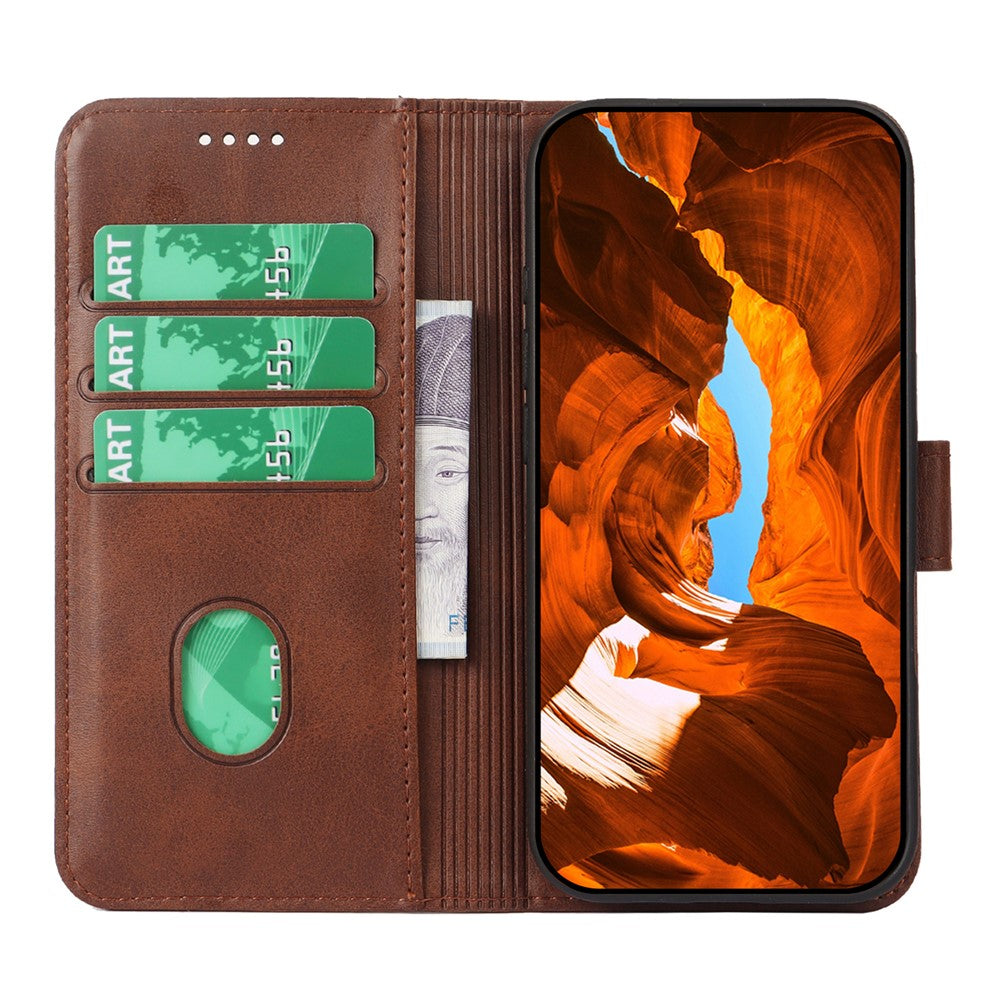 For Xiaomi 17 Pro Max Case Wallet Stand Magnetic Clasp Closure Calf Texture Leather Phone Cover - Brown
