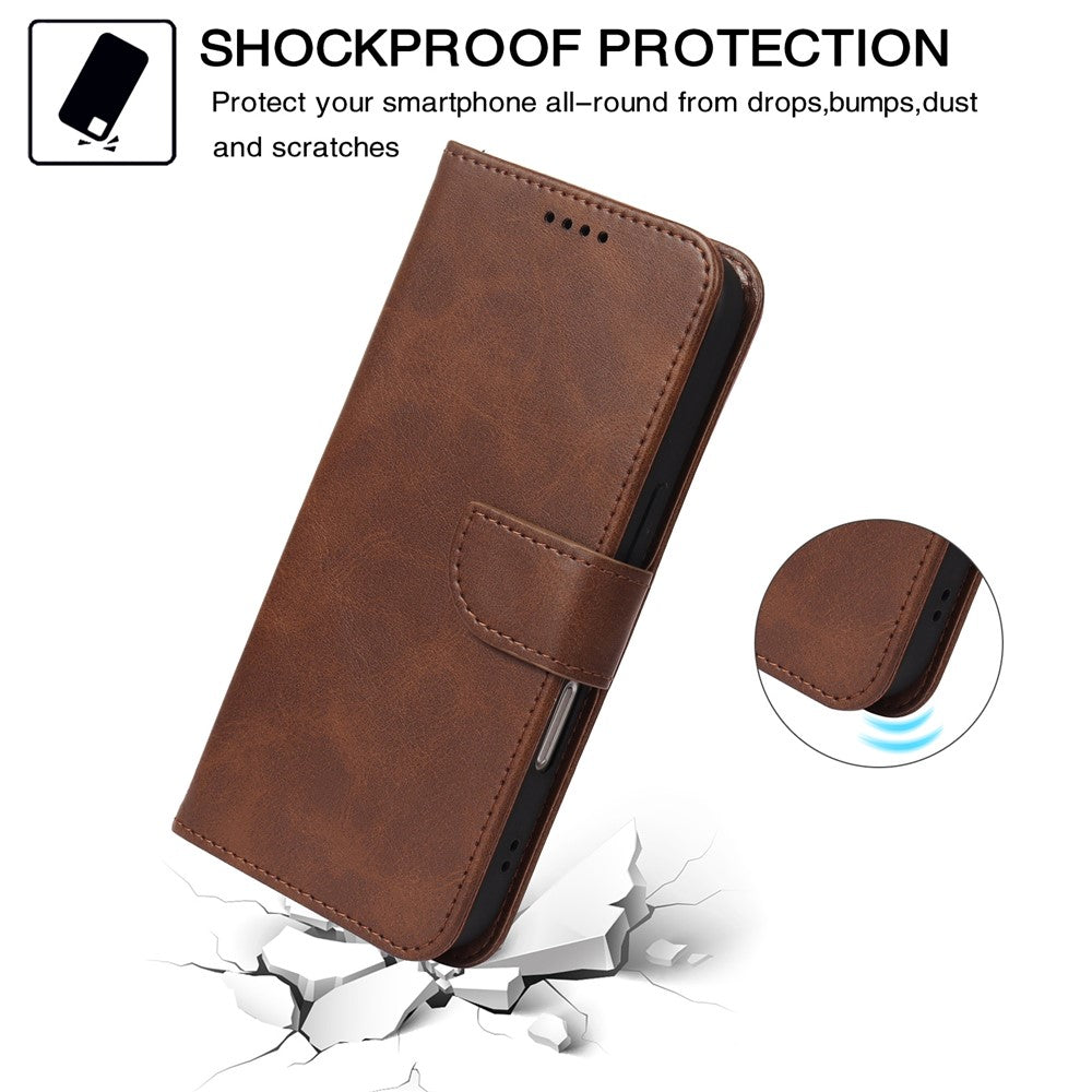 For Xiaomi 17 Pro Max Case Wallet Stand Magnetic Clasp Closure Calf Texture Leather Phone Cover - Brown
