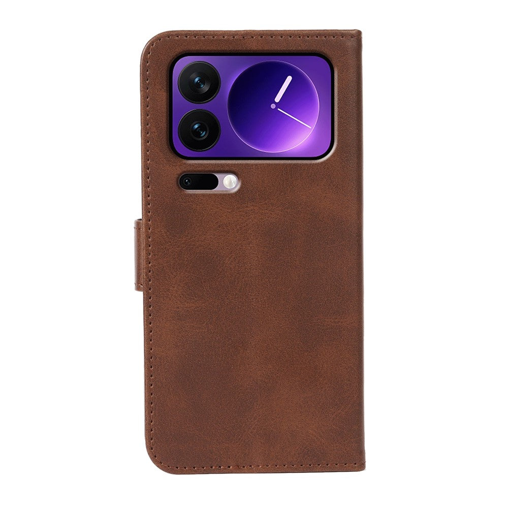 For Xiaomi 17 Pro Max Case Wallet Stand Magnetic Clasp Closure Calf Texture Leather Phone Cover - Brown