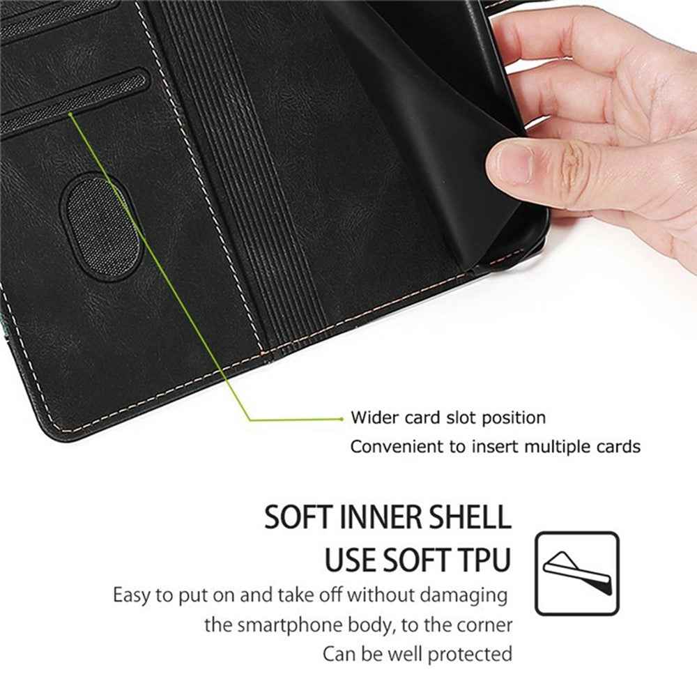 For Xiaomi 17 Pro Case Leather Wallet Phone Cover with Straw Hat Magnetic Clasp - Black