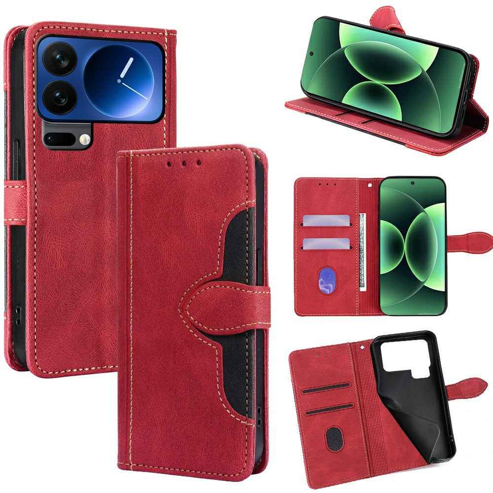 For Xiaomi 17 Pro Case Leather Wallet Phone Cover with Straw Hat Magnetic Clasp - Red