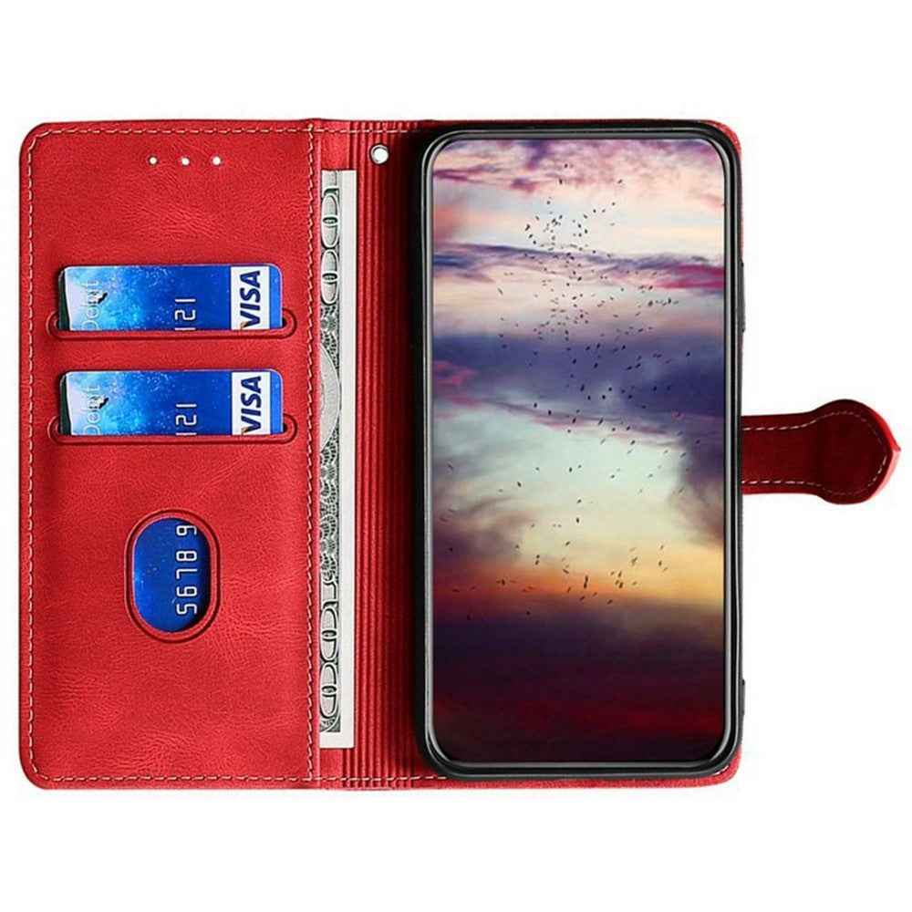 For Xiaomi 17 Pro Case Leather Wallet Phone Cover with Straw Hat Magnetic Clasp - Red
