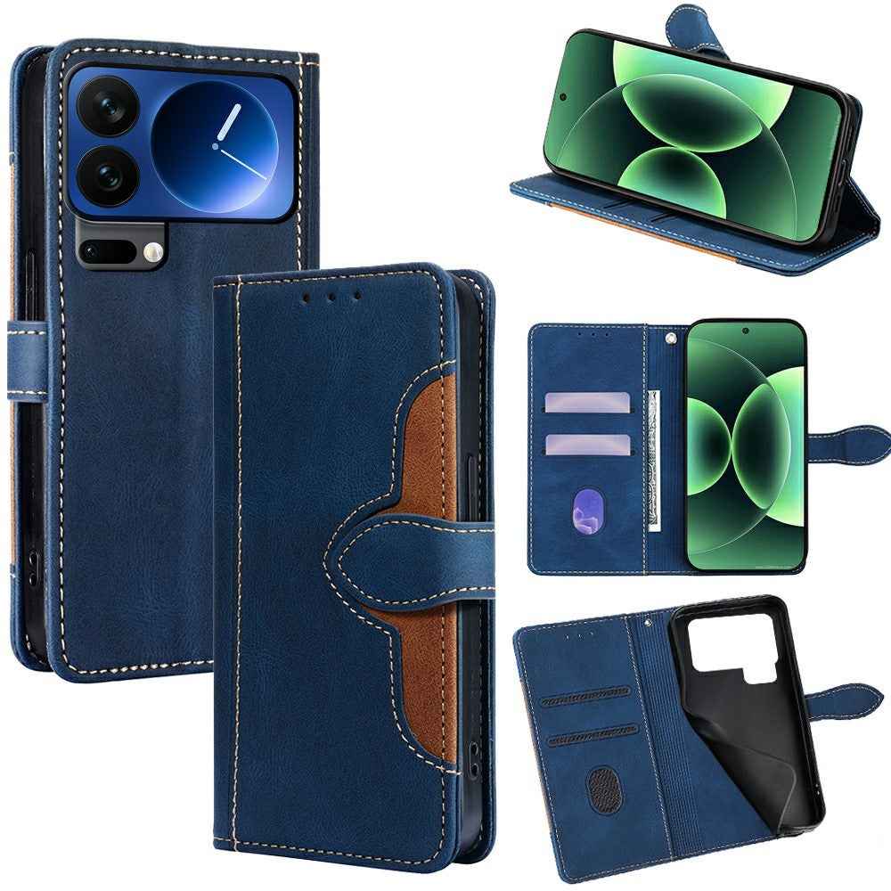 For Xiaomi 17 Pro Case Leather Wallet Phone Cover with Straw Hat Magnetic Clasp - Blue