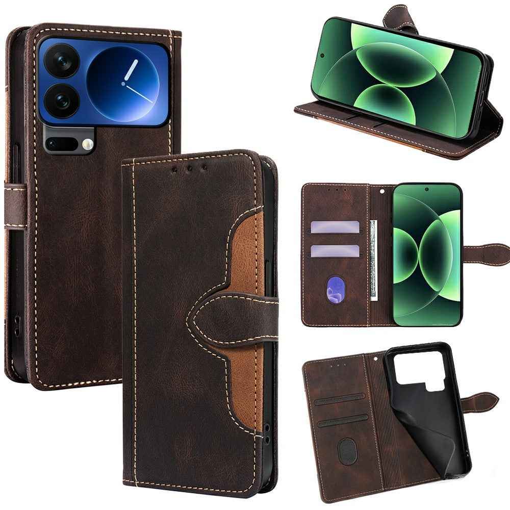 For Xiaomi 17 Pro Case Leather Wallet Phone Cover with Straw Hat Magnetic Clasp - Brown