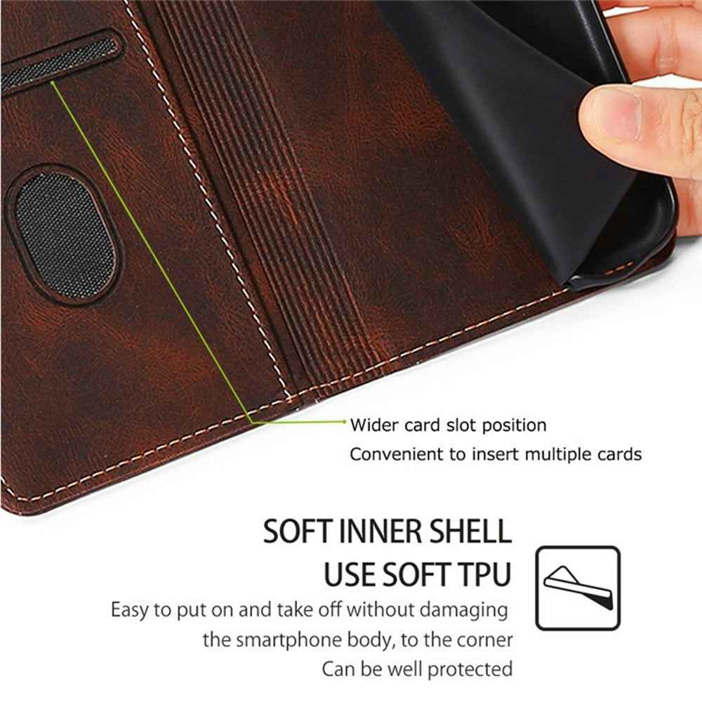 For Xiaomi 17 Pro Case Leather Wallet Phone Cover with Straw Hat Magnetic Clasp - Brown