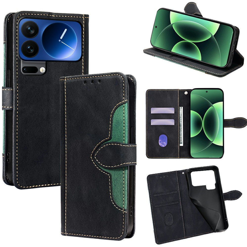 For Xiaomi 17 Pro Max Case Leather Wallet Phone Cover with Straw Hat Magnetic Clasp - Black