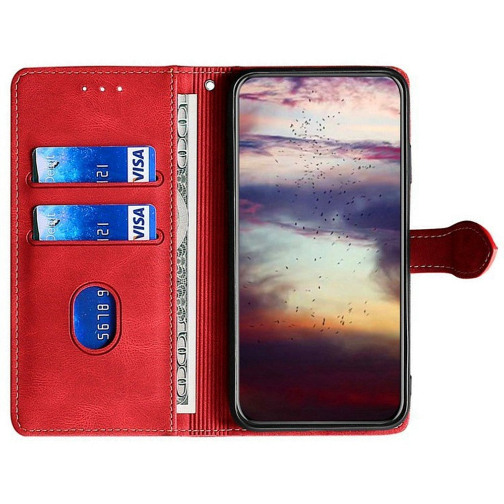 For Xiaomi 17 Pro Max Case Leather Wallet Phone Cover with Straw Hat Magnetic Clasp - Red