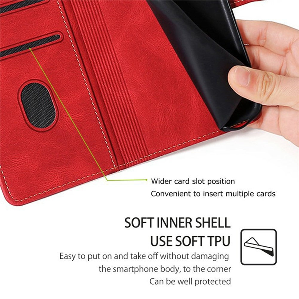 For Xiaomi 17 Pro Max Case Leather Wallet Phone Cover with Straw Hat Magnetic Clasp - Red