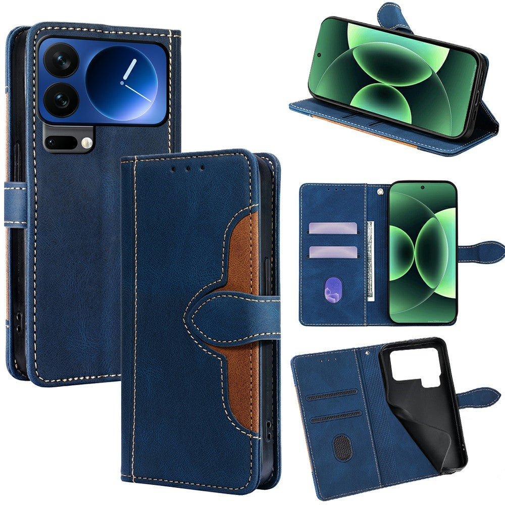 For Xiaomi 17 Pro Max Case Leather Wallet Phone Cover with Straw Hat Magnetic Clasp - Blue