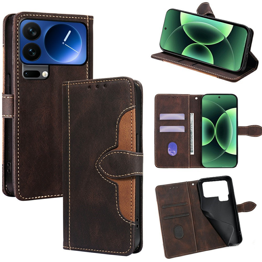 For Xiaomi 17 Pro Max Case Leather Wallet Phone Cover with Straw Hat Magnetic Clasp - Brown