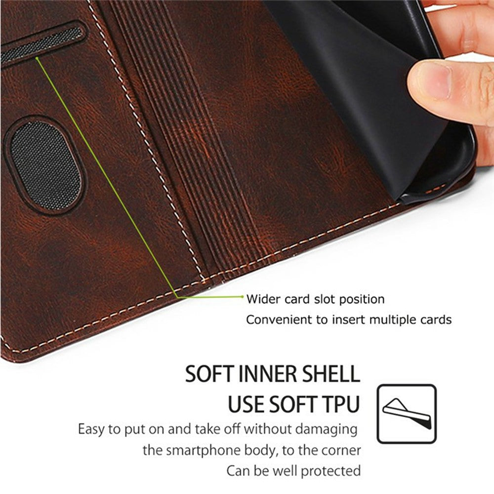 For Xiaomi 17 Pro Max Case Leather Wallet Phone Cover with Straw Hat Magnetic Clasp - Brown