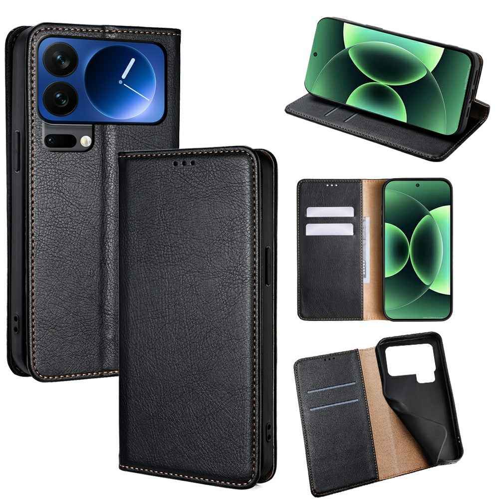 For Xiaomi 17 Pro Case Wallet PU Leather Magnetic Auto-Absorbed Phone Cover - Black