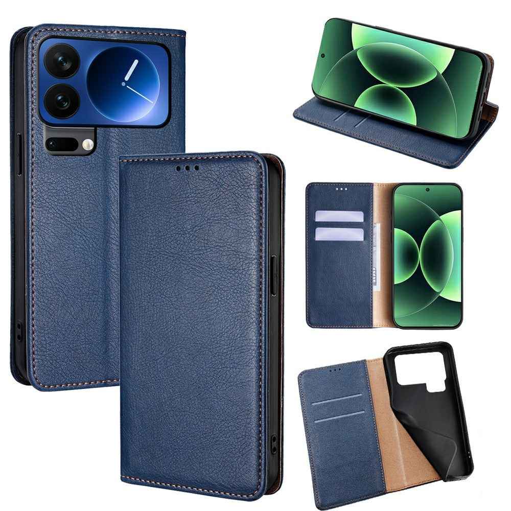 For Xiaomi 17 Pro Case Wallet PU Leather Magnetic Auto-Absorbed Phone Cover - Blue