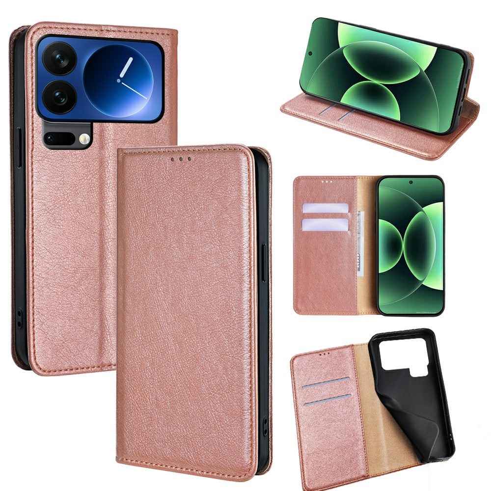 For Xiaomi 17 Pro Case Wallet PU Leather Magnetic Auto-Absorbed Phone Cover - Rose Gold