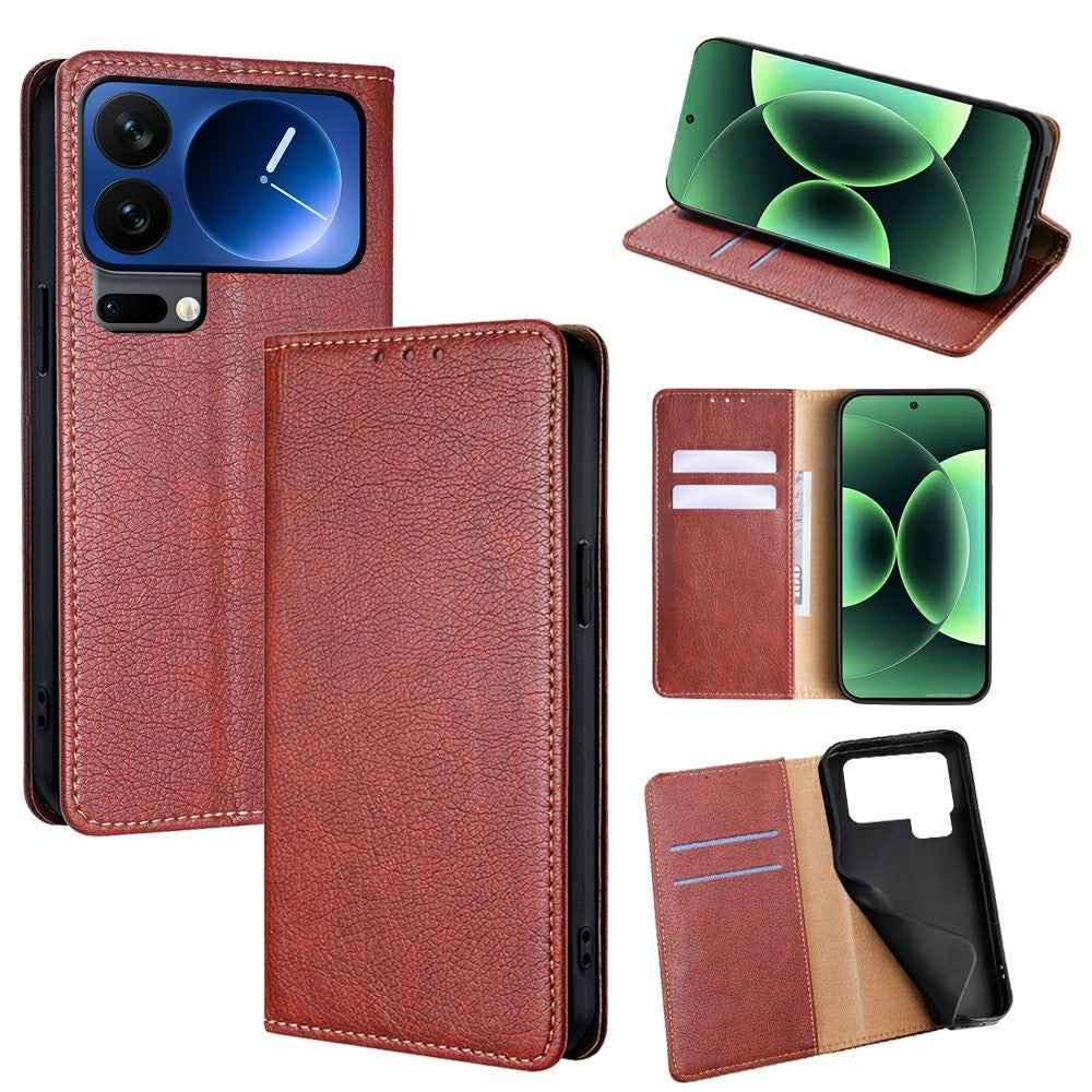 For Xiaomi 17 Pro Case Wallet PU Leather Magnetic Auto-Absorbed Phone Cover - Brown