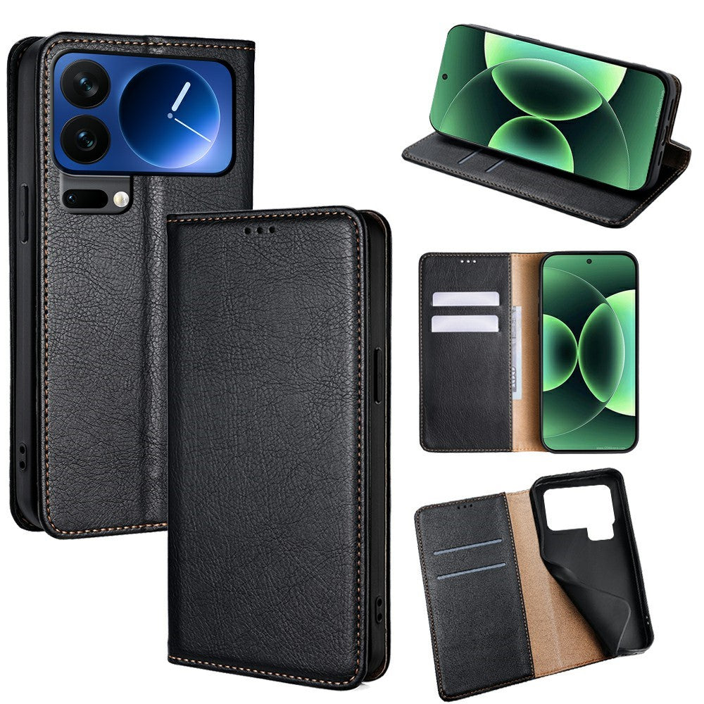 For Xiaomi 17 Pro Max Case Wallet PU Leather Magnetic Auto-Absorbed Phone Cover - Black