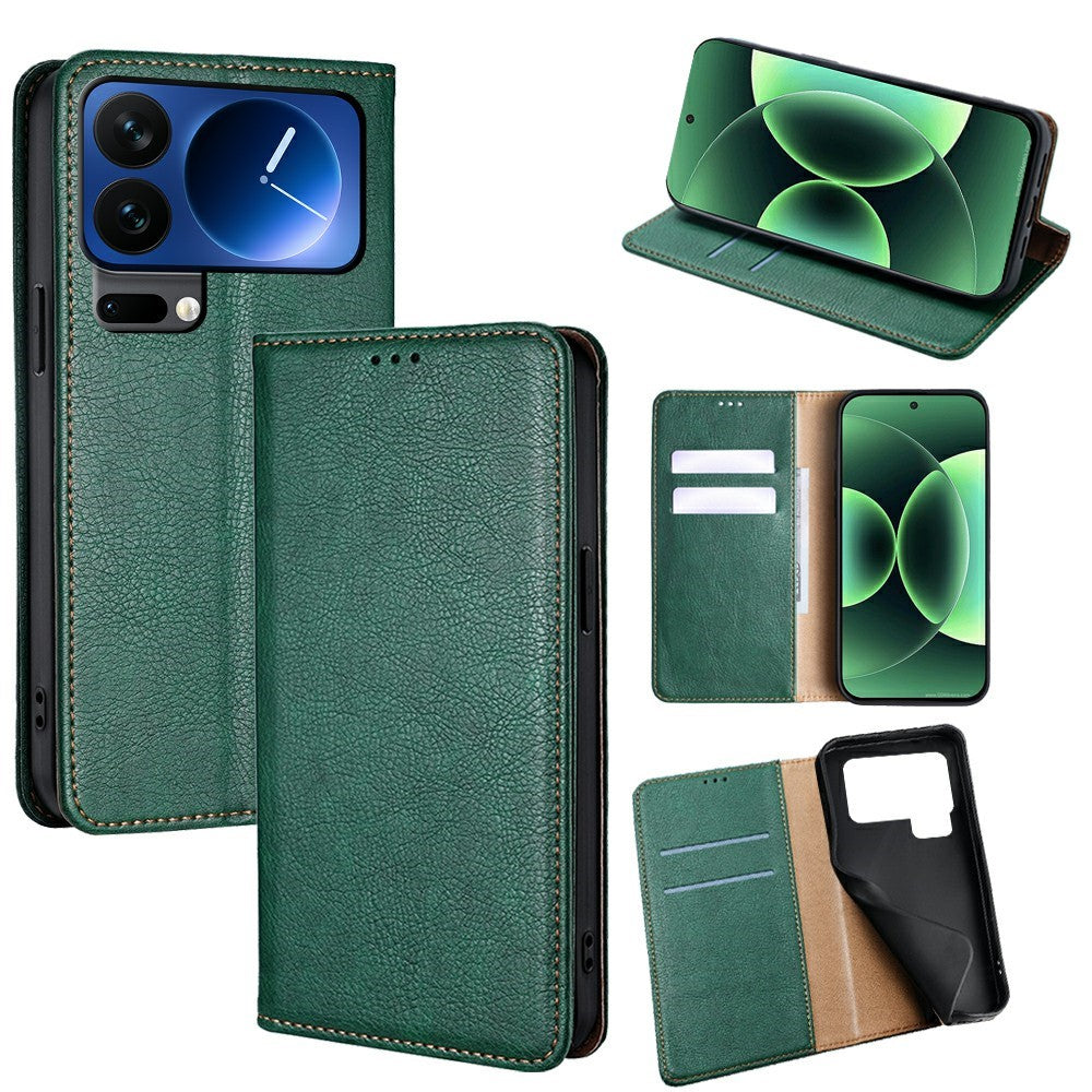 For Xiaomi 17 Pro Max Case Wallet PU Leather Magnetic Auto-Absorbed Phone Cover - Green