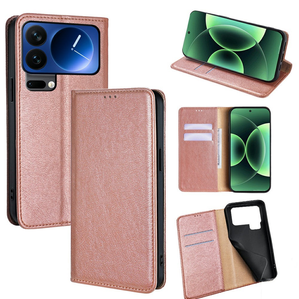 For Xiaomi 17 Pro Max Case Wallet PU Leather Magnetic Auto-Absorbed Phone Cover - Rose Gold