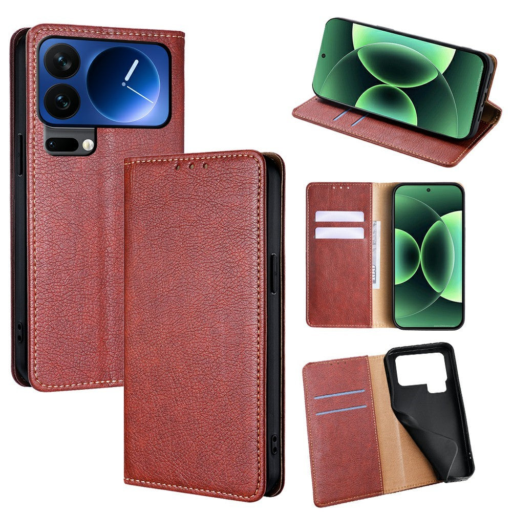 For Xiaomi 17 Pro Max Case Wallet PU Leather Magnetic Auto-Absorbed Phone Cover - Brown