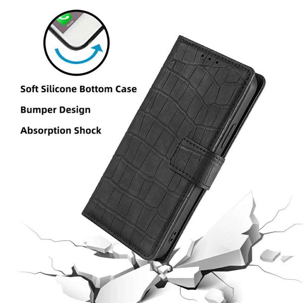 For Xiaomi 17 Pro Case Crocodile Texture PU Leather Phone Cover - Black