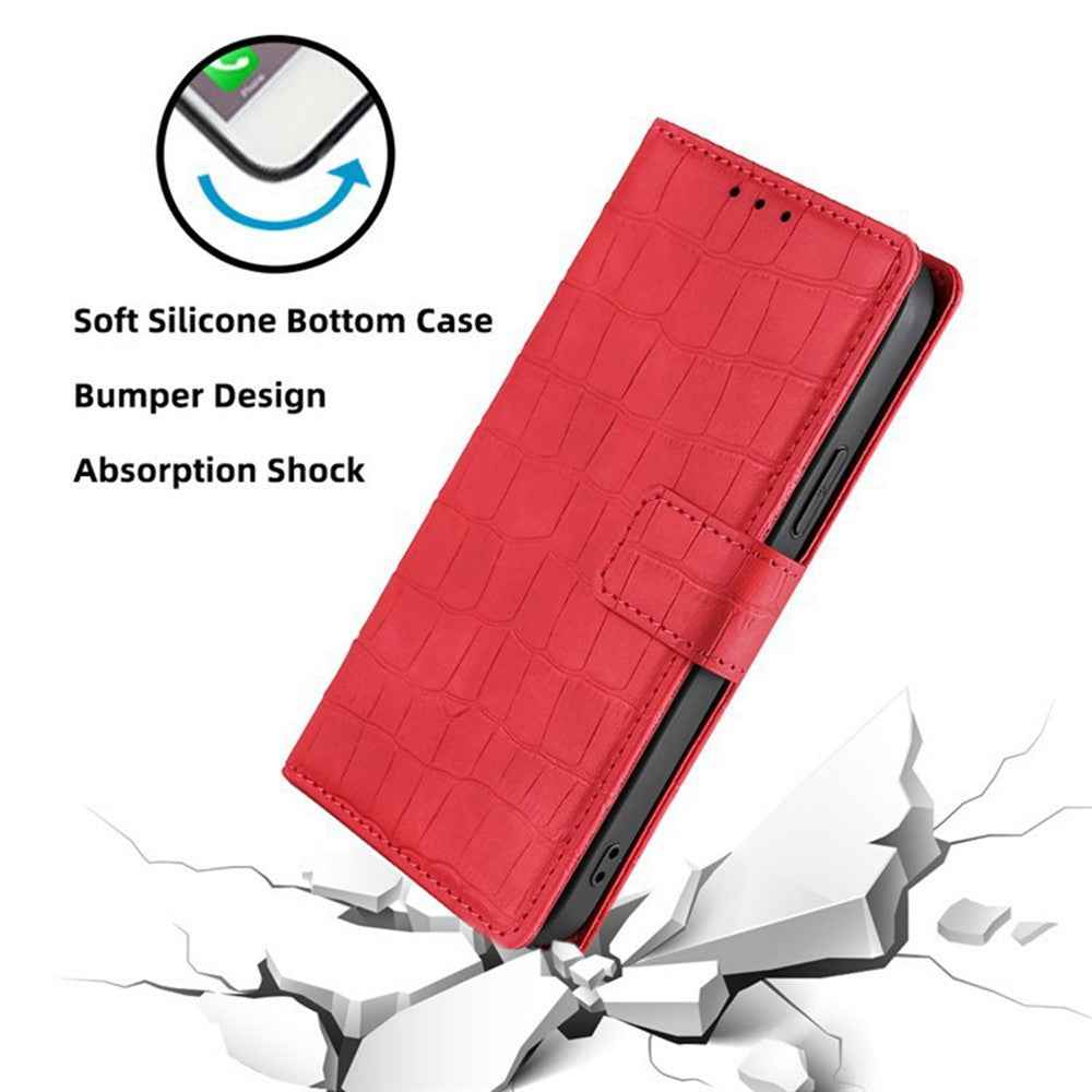 For Xiaomi 17 Pro Case Crocodile Texture PU Leather Phone Cover - Red