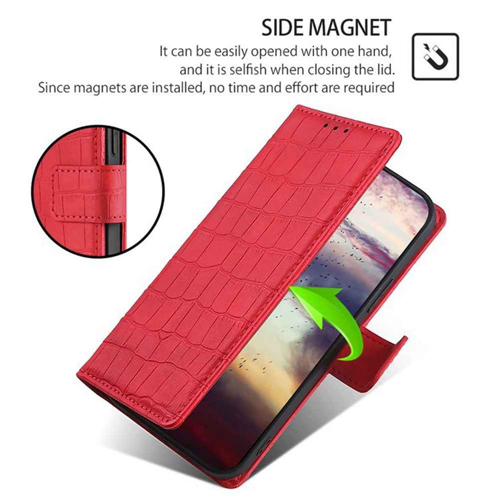 For Xiaomi 17 Pro Case Crocodile Texture PU Leather Phone Cover - Red