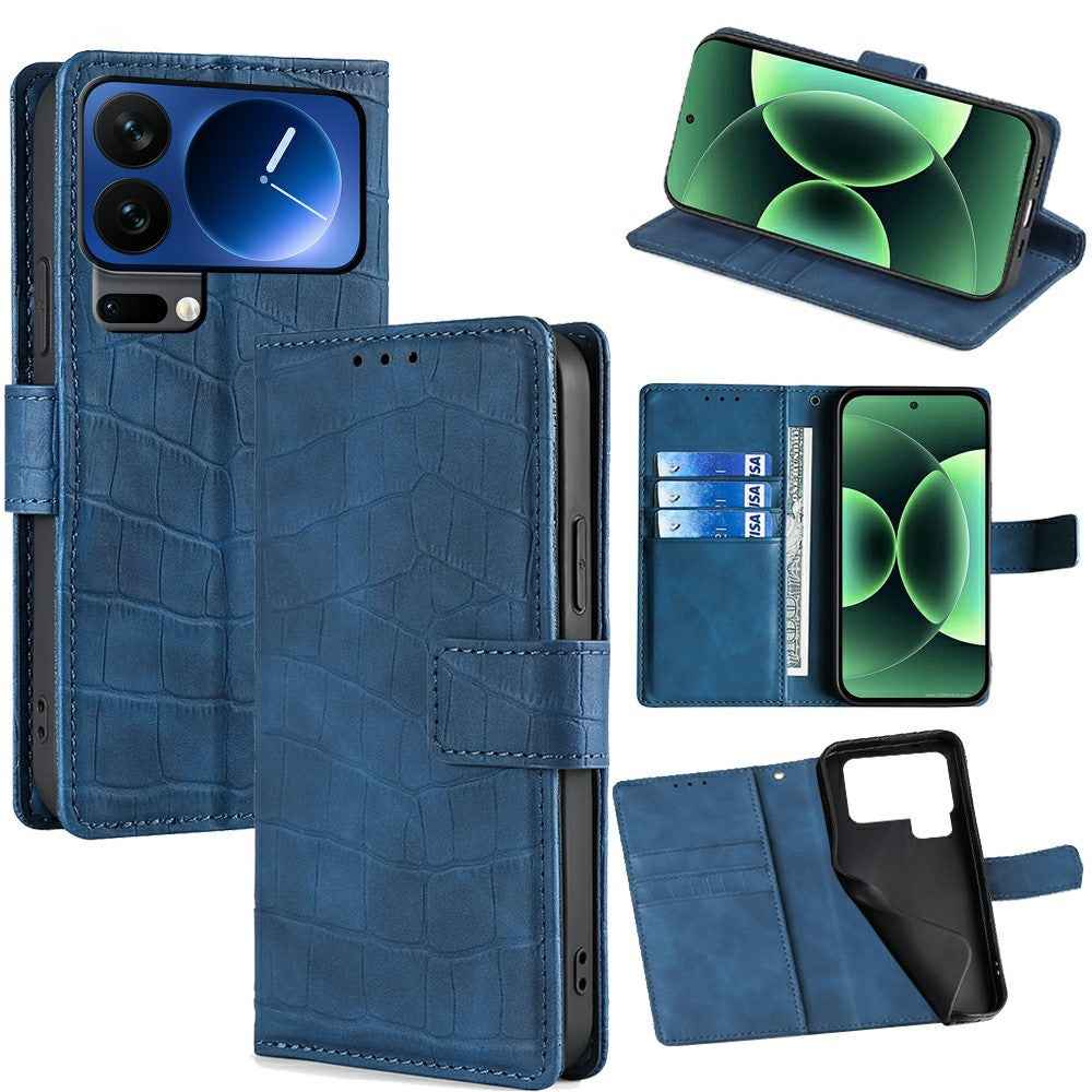 For Xiaomi 17 Pro Case Crocodile Texture PU Leather Phone Cover - Blue