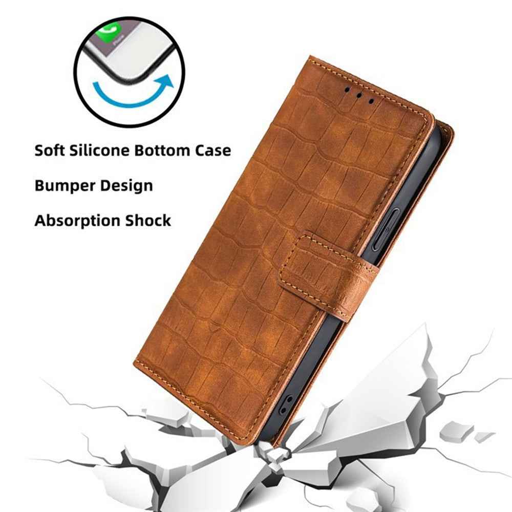 For Xiaomi 17 Pro Case Crocodile Texture PU Leather Phone Cover - Brown