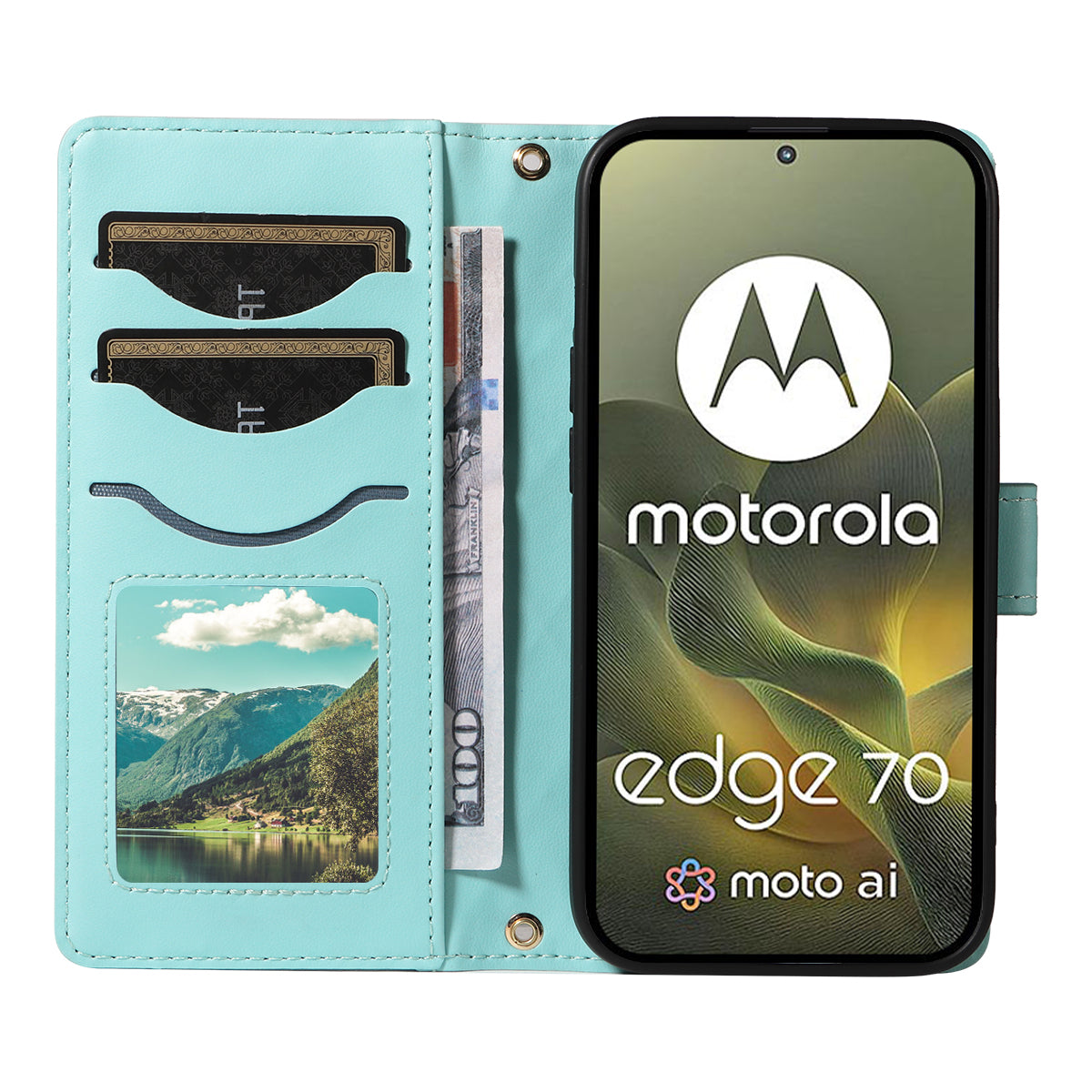 For Motorola Edge 70 5G Wallet Case Rhombus Leather Phone Cover with Strap - Green
