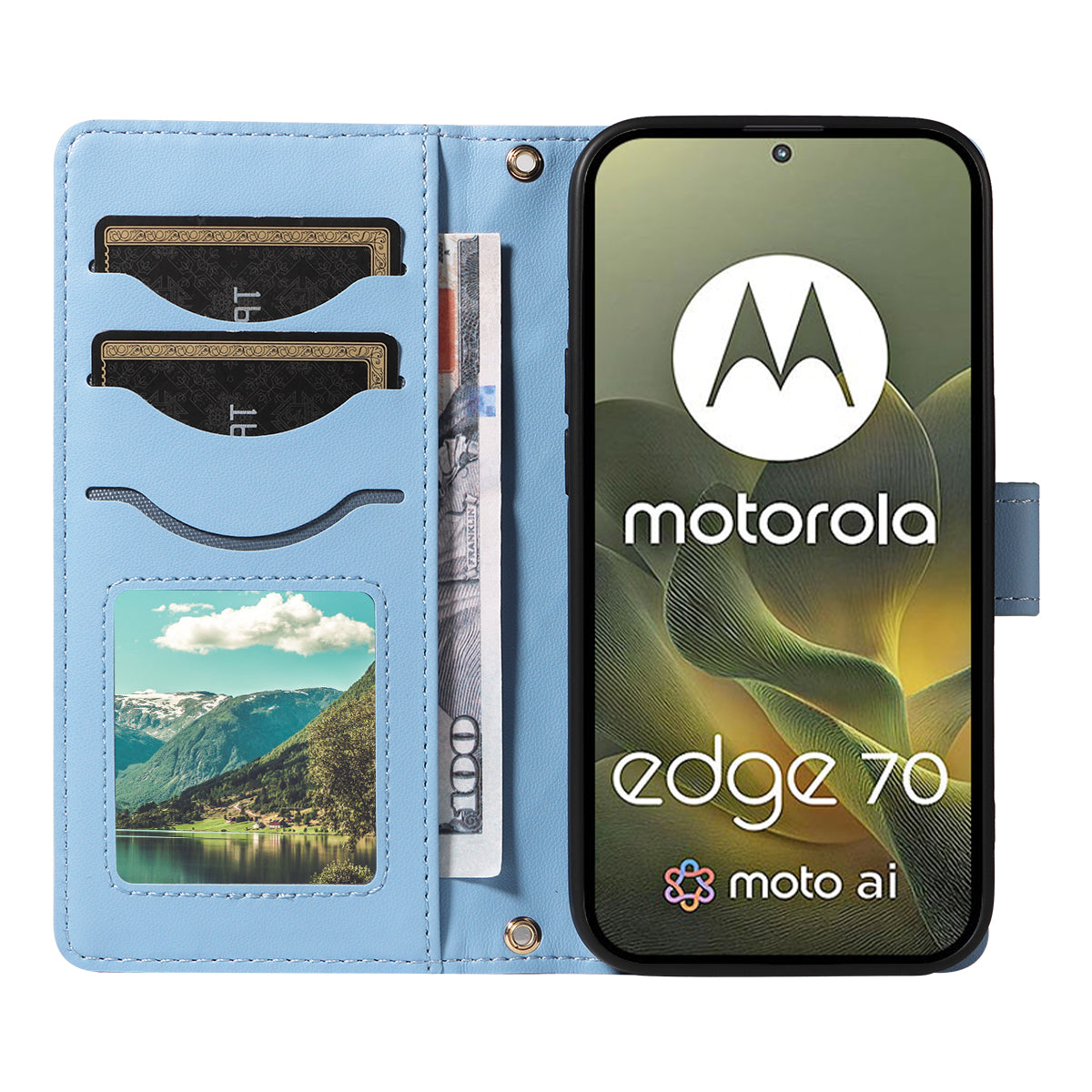 For Motorola Edge 70 5G Wallet Case Rhombus Leather Phone Cover with Strap - Blue