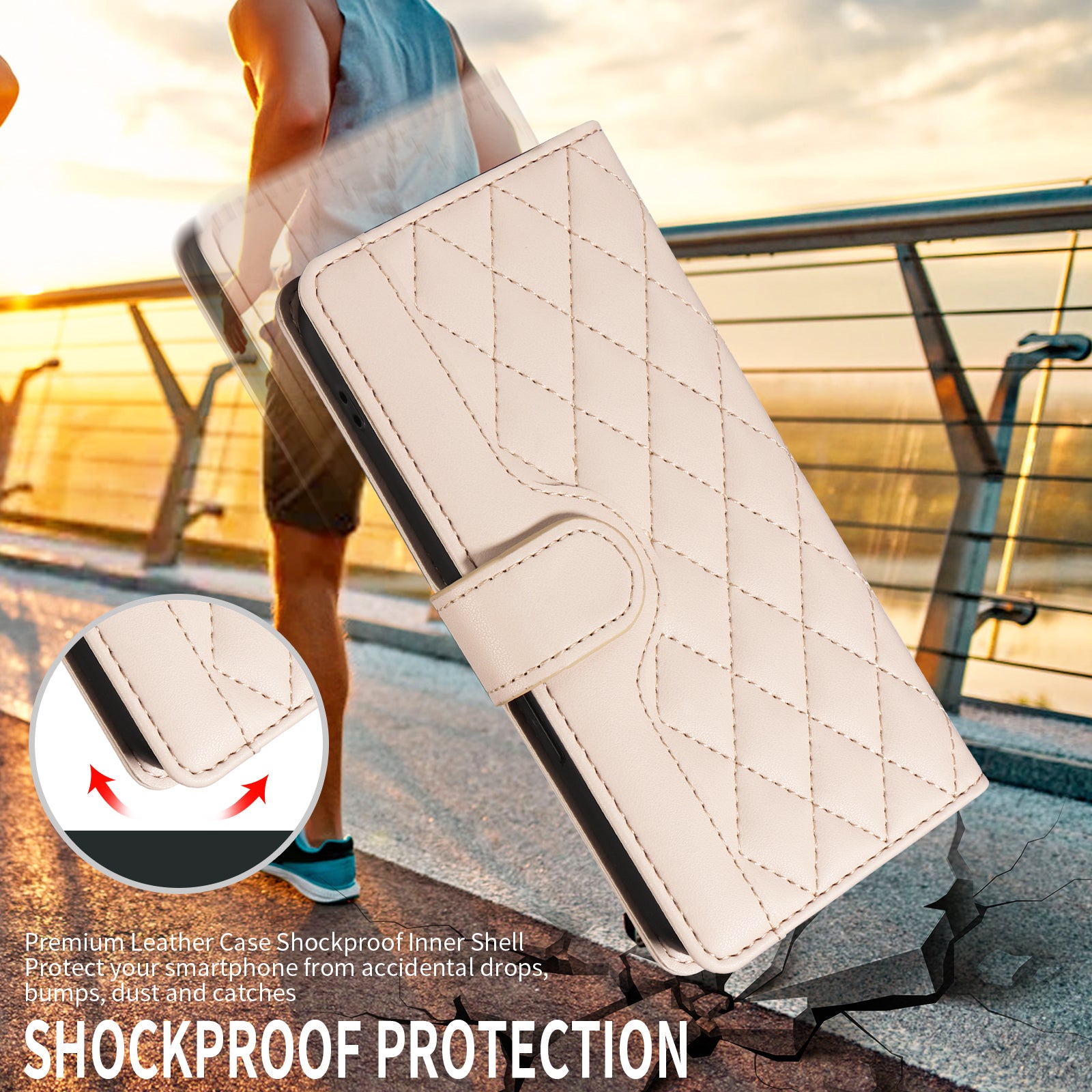 For Motorola Edge 70 5G Wallet Case Rhombus Leather Phone Cover with Strap - Apricot