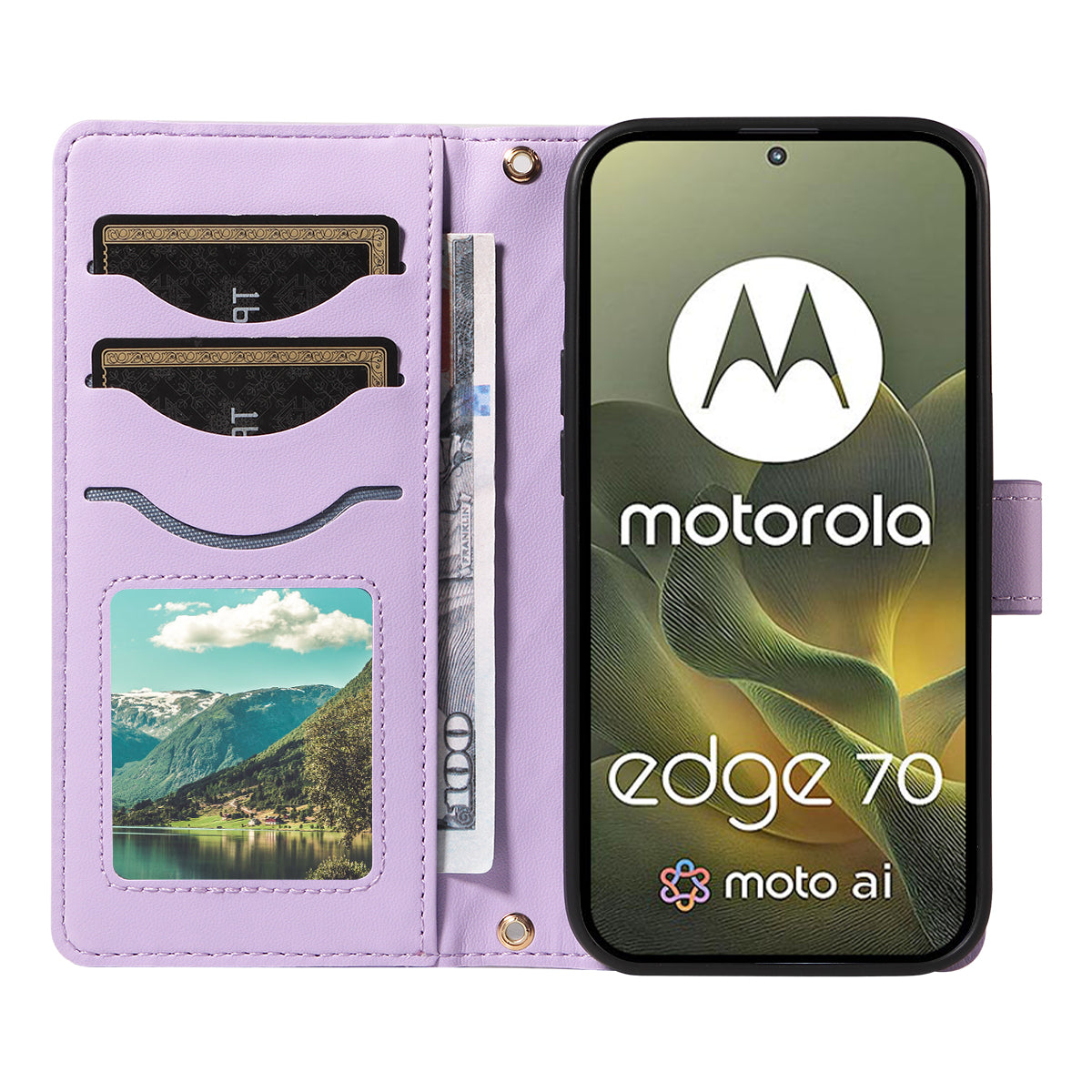 For Motorola Edge 70 5G Wallet Case Rhombus Leather Phone Cover with Strap -  Light Purple