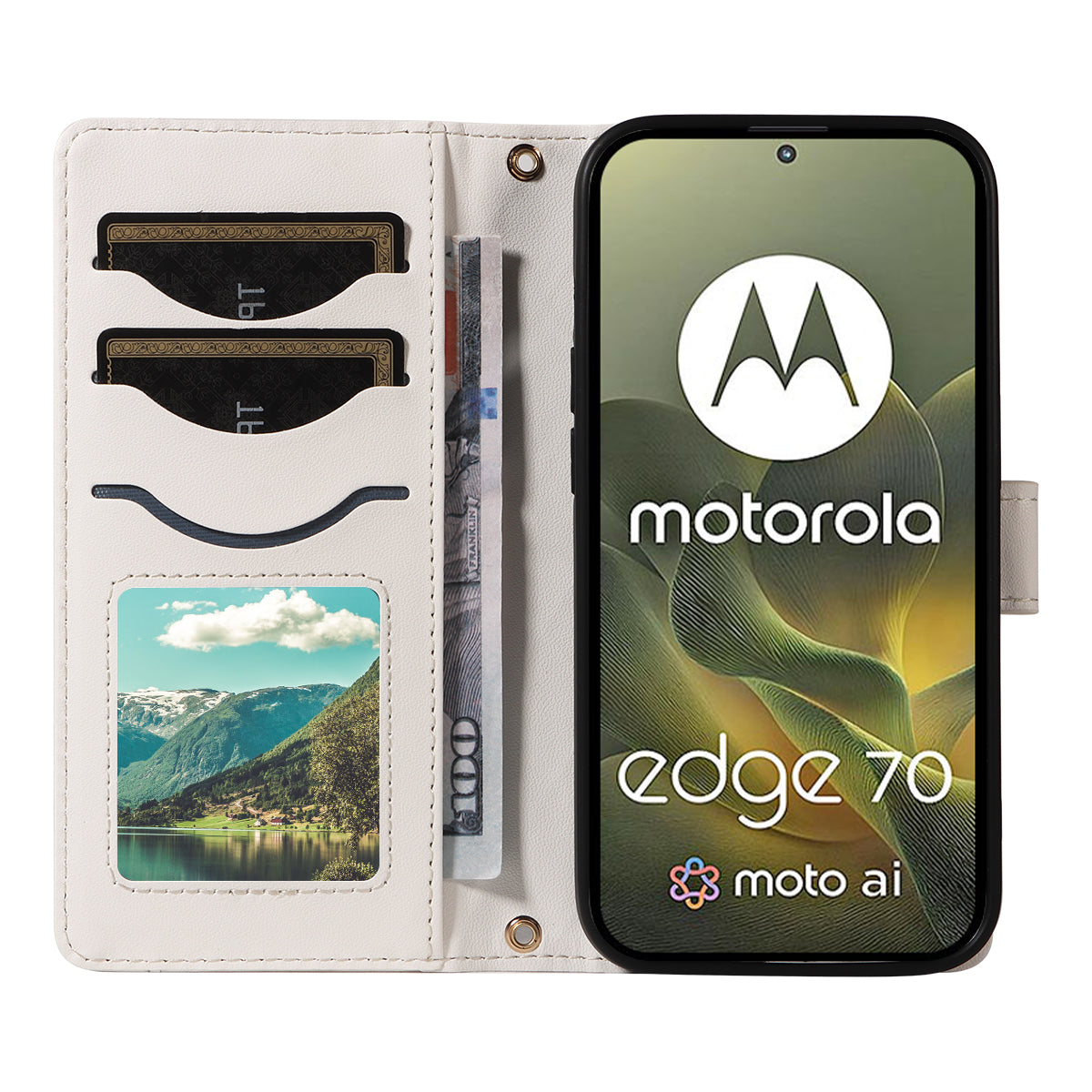 For Motorola Edge 70 5G Wallet Case Rhombus Leather Phone Cover with Strap - White