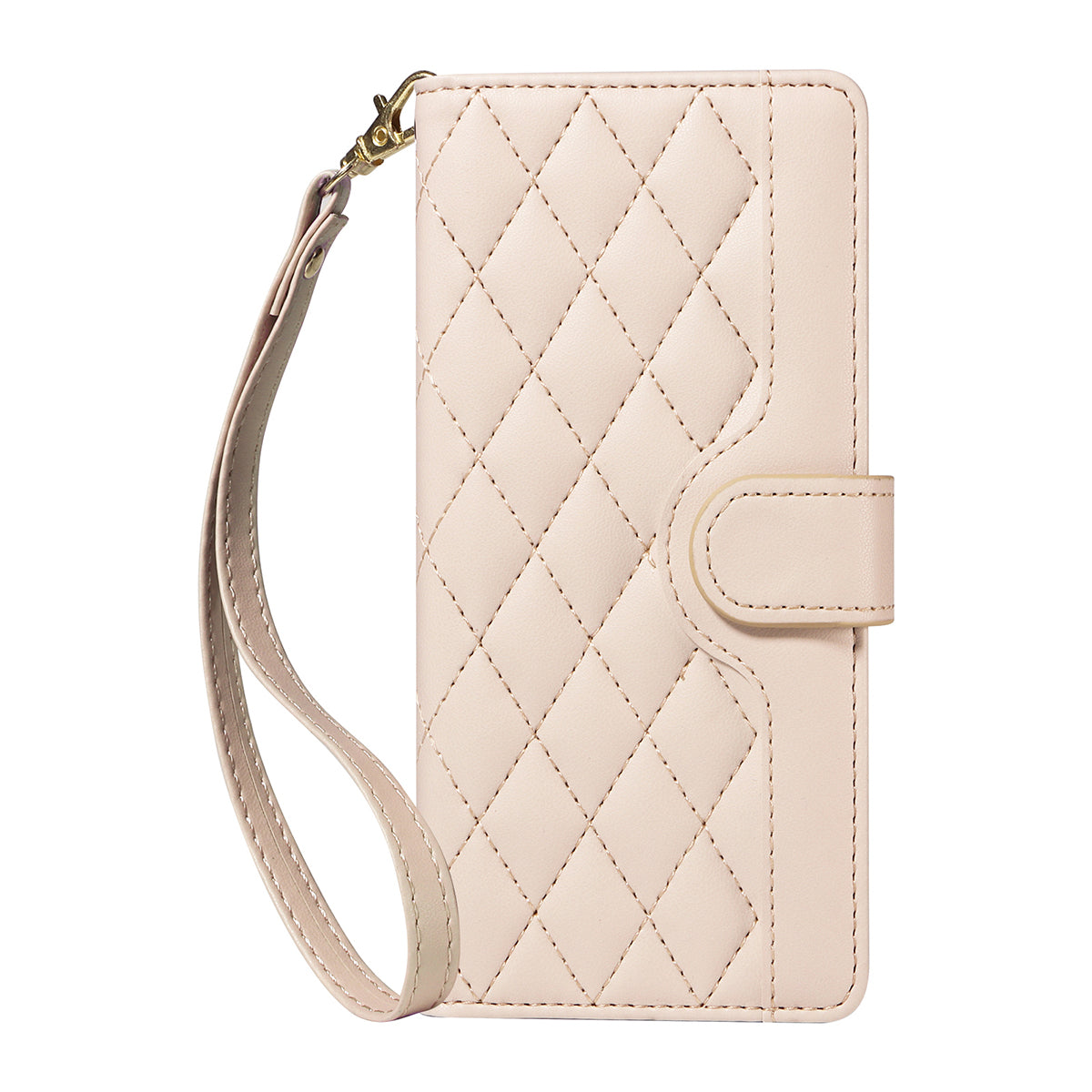 For Motorola Moto G57 Power 5G / Motorola Moto G100 5G (2025) / Motorola Moto G67 Power 5G Wallet Case Rhombus Leather Phone Cover with Strap - Apricot