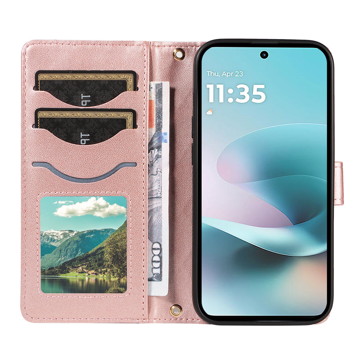 For Motorola Moto G57 Power 5G / Motorola Moto G100 5G (2025) / Motorola Moto G67 Power 5G Wallet Case Rhombus Leather Phone Cover with Strap -  Rose Gold