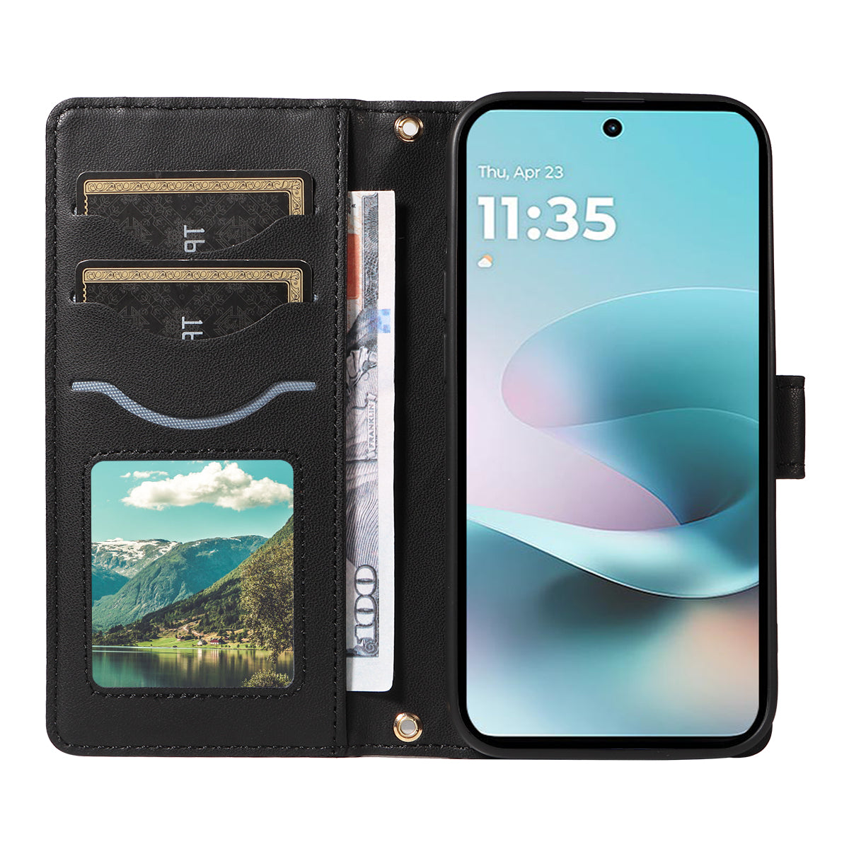 For Motorola Moto G57 Power 5G / Motorola Moto G100 5G (2025) / Motorola Moto G67 Power 5G Wallet Case Rhombus Leather Phone Cover with Strap - Black