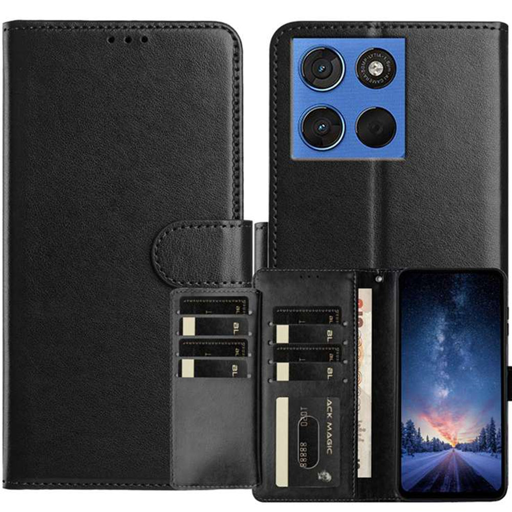 For Motorola Edge 70 5G Wallet Phone Case Stand PU Leather Folio Flip Cover with 8 Card Slot - Black