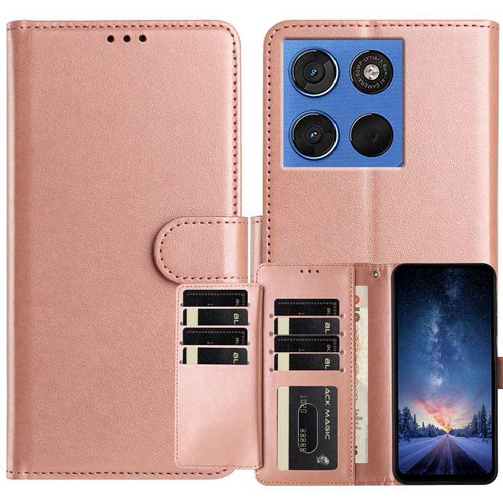 For Motorola Edge 70 5G Wallet Phone Case Stand PU Leather Folio Flip Cover with 8 Card Slot - Rose Gold