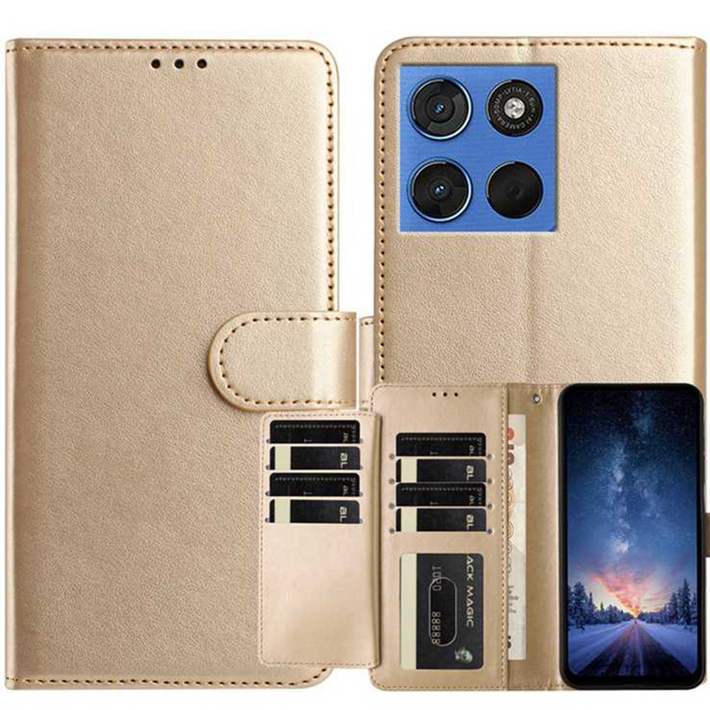 For Motorola Edge 70 5G Wallet Phone Case Stand PU Leather Folio Flip Cover with 8 Card Slot - Gold