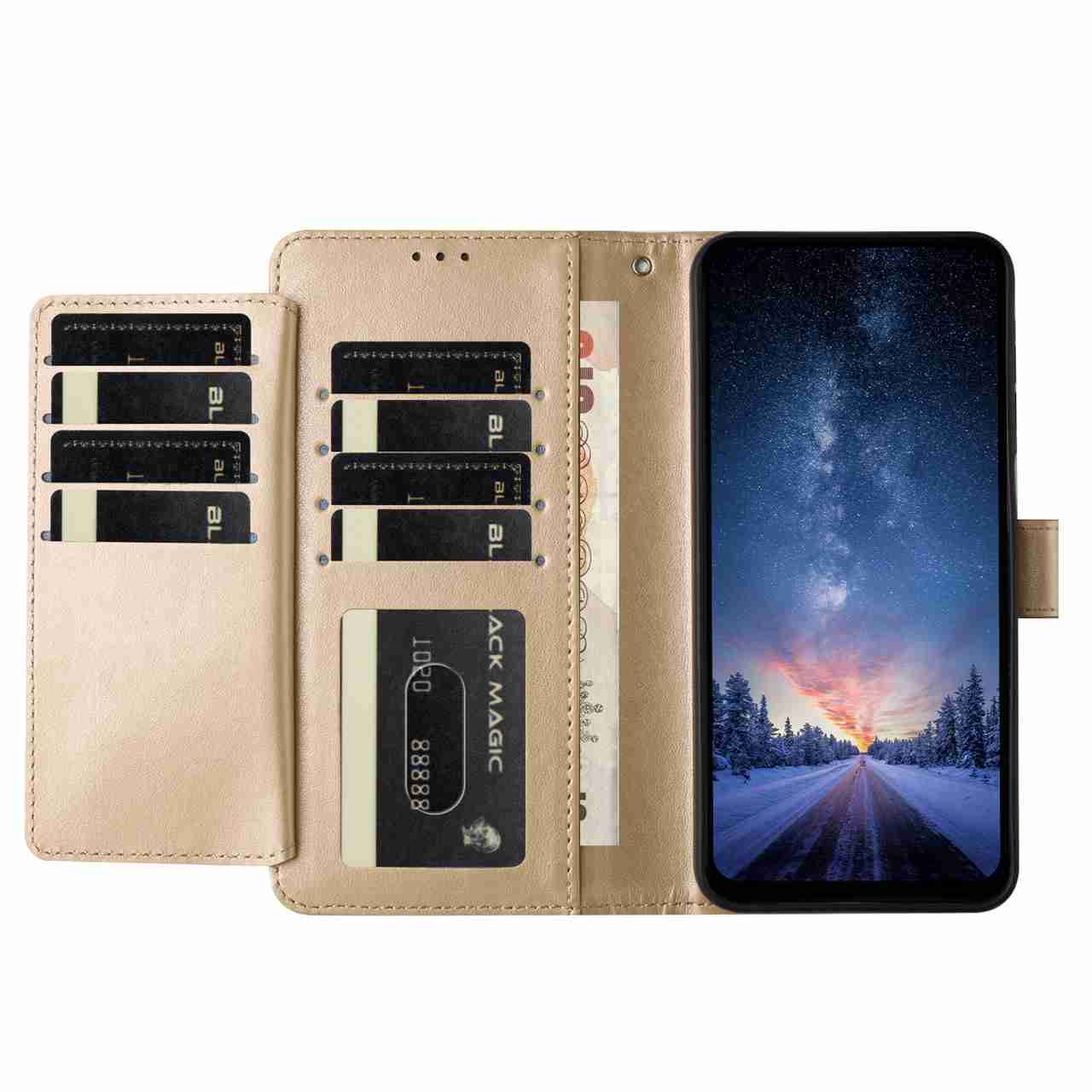 For Motorola Edge 70 5G Wallet Phone Case Stand PU Leather Folio Flip Cover with 8 Card Slot - Gold