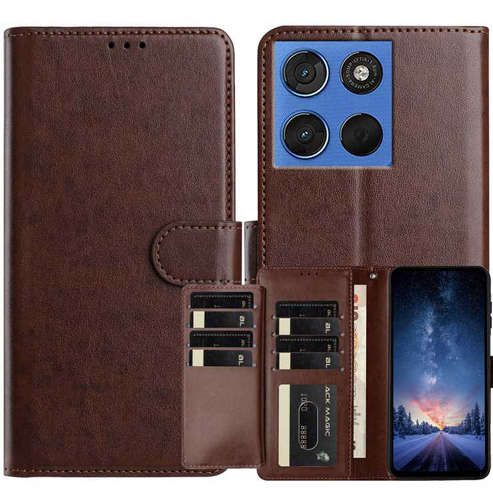 For Motorola Edge 70 5G Wallet Phone Case Stand PU Leather Folio Flip Cover with 8 Card Slot - Coffee